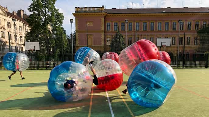 Prague: Bubbles football in city centre of Prague