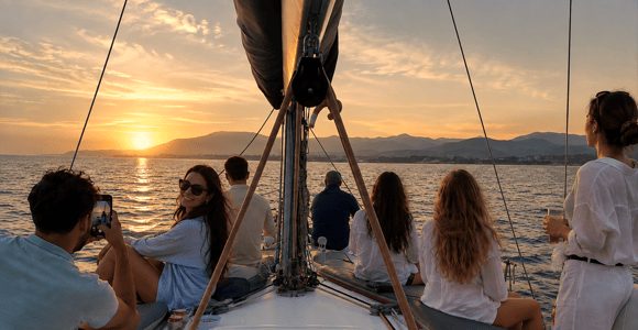 Puerto Banús: Sunset on a Luxury Sailing Yacht with Drinks