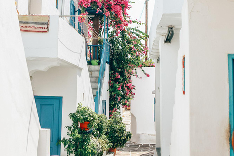 Traditioneel eten en drinken met een Mykonisch meisjeWandelen met een bewoner in de steegjes van Mykonos