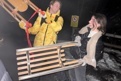 Interlaken: Sunset Sledding Adventure & Swiss Cheese Fondue Interlaken: Sunset Sledding & Fondue Dinner in Mürren