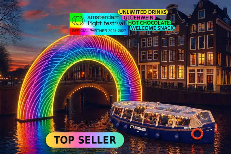 Amsterdam: Light Festival Boot mit unbegrenzten Getränken und Snacks. Foto: GetYourGuide