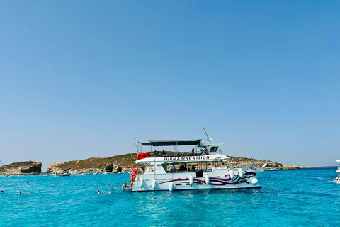 Malta: Comino Catamaran Cruise with Blue & Crystal Lagoon Morning or afternoon Half day cruise with 2 swimming stops