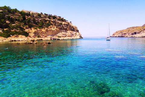 Båtutflykt till Anthony Quinn&#039;s Bay (mat och dryck ingår)Biljetter till segelbåt + Transfer Kiotari, Gennadi, Fanes