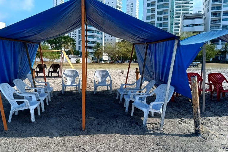 Cartagena: SUN TENT, CHAIRS on Castillogrande beach+LUNCH