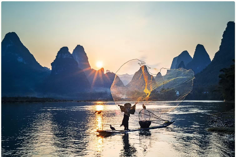 From Guilin: Li River Rafting, Fishing & Xianggong Hill Tour