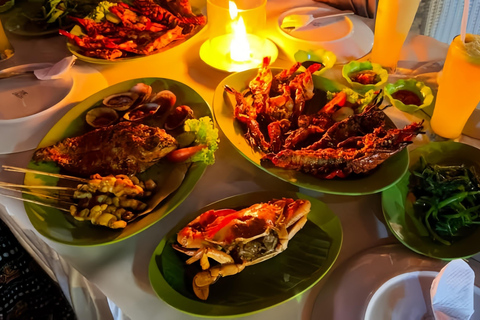 Bali: Pacchetto cena a base di pesce sulla spiaggia di Jimbaran con tramontoPacchetto Frutti di mare A (con trasferimento dall'hotel)