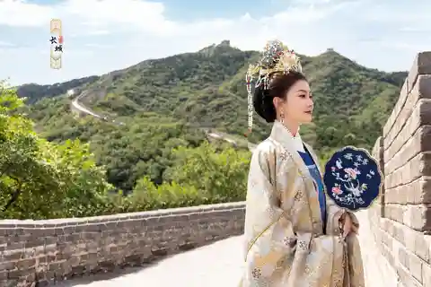 Oficial da Grande Muralha de Badaling, aluguel de experiência Hanfu