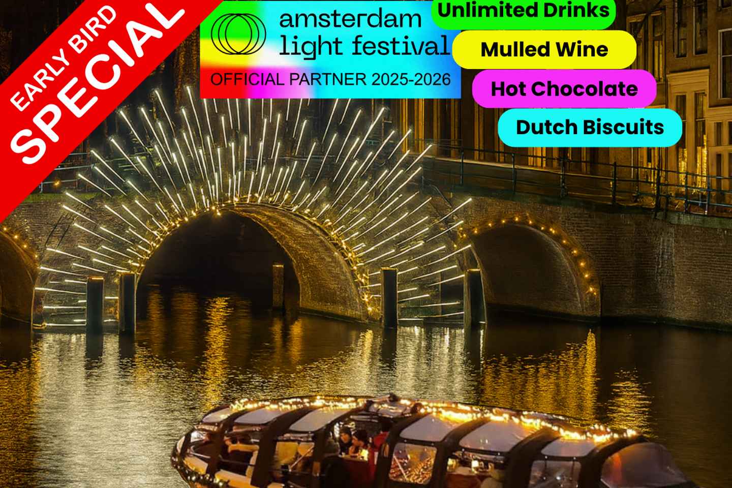 #1 Amsterdam Magical Light Cruise incl. Drinks & Biscuits