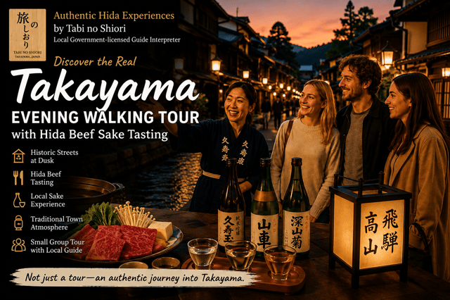 Takayama: Evening Walking Tour with Hida Beef & Sake Tasting