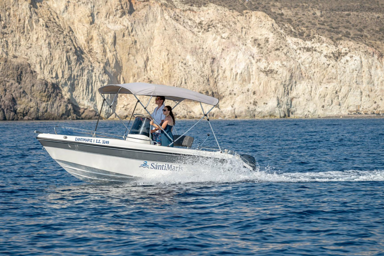 Santorini: No-License Brand-New Boat Rental Mid-day Tour