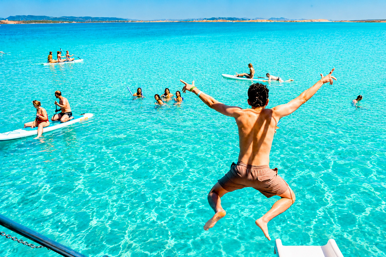 Ibiza: Formentera Boat with Open Bar, 3 meals & Sunset Party ADVANCE: Standard selection of food & open bar option