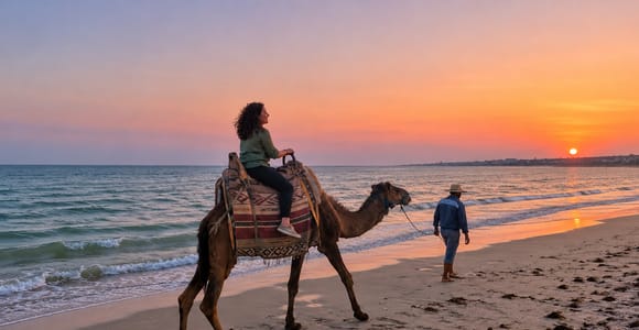 Sousse: Sunset Camel Ride on the Beach with Pickup