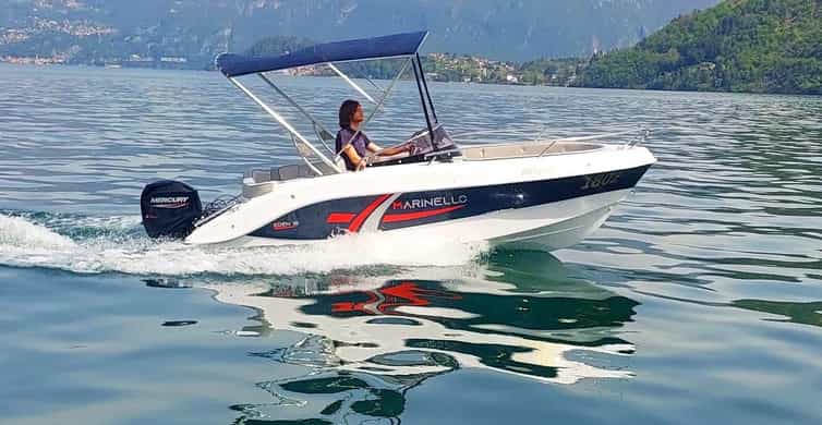 Lake Como: 1 hour self-drive boat rental without a license for a 40 hp boat in Lezzeno