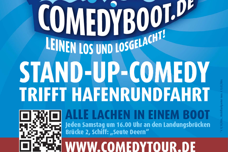 Hamburg: comedycruise van 1 uur in het DuitsHamburg Comedy Cruise met zitplaatsgarantie