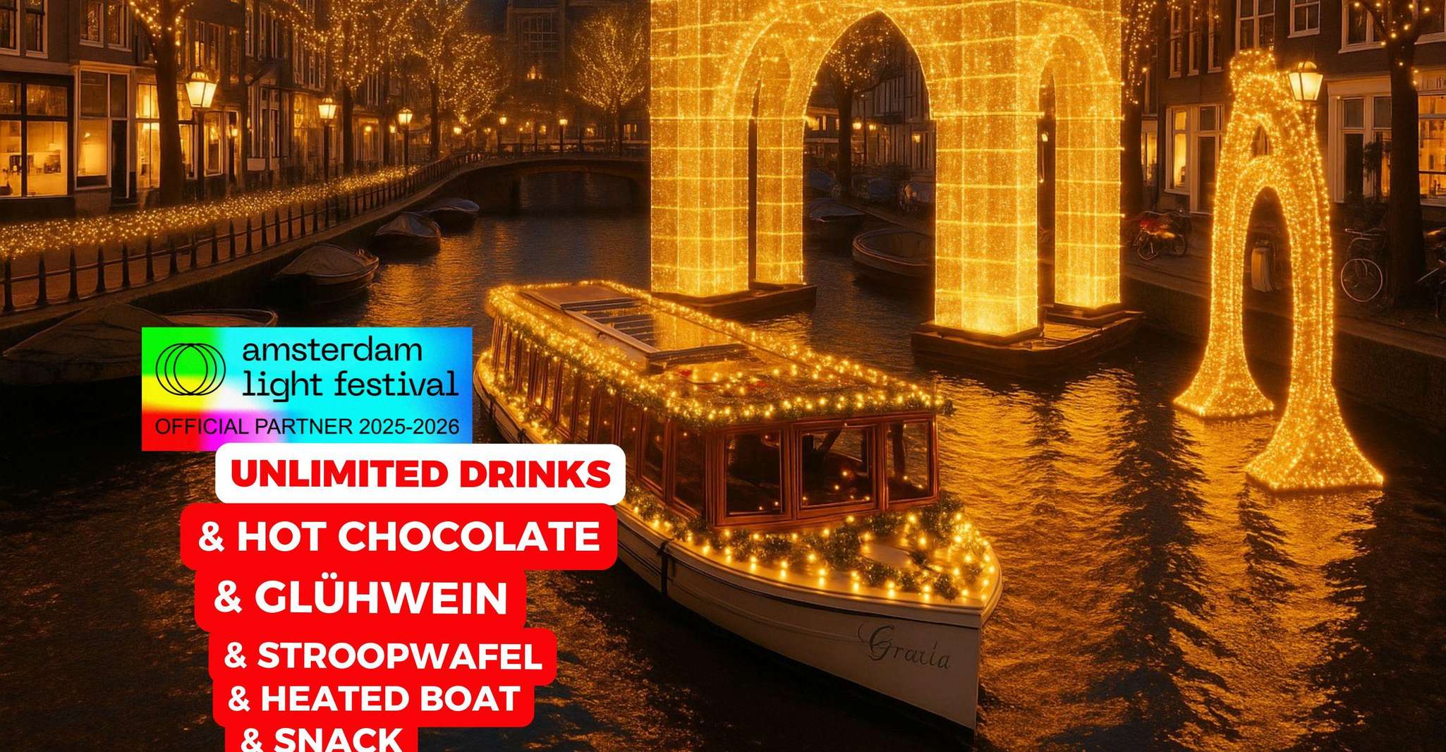 Amsterdam: Light Festival Heated Cruise + Unl Drinks & Snack