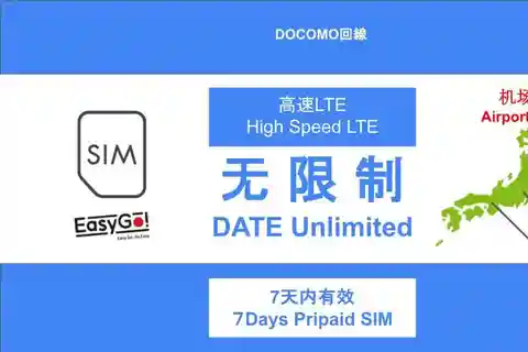JAPONSKO 7denní neomezená SIM karta 4G (vyzvednutí v OSAKA)