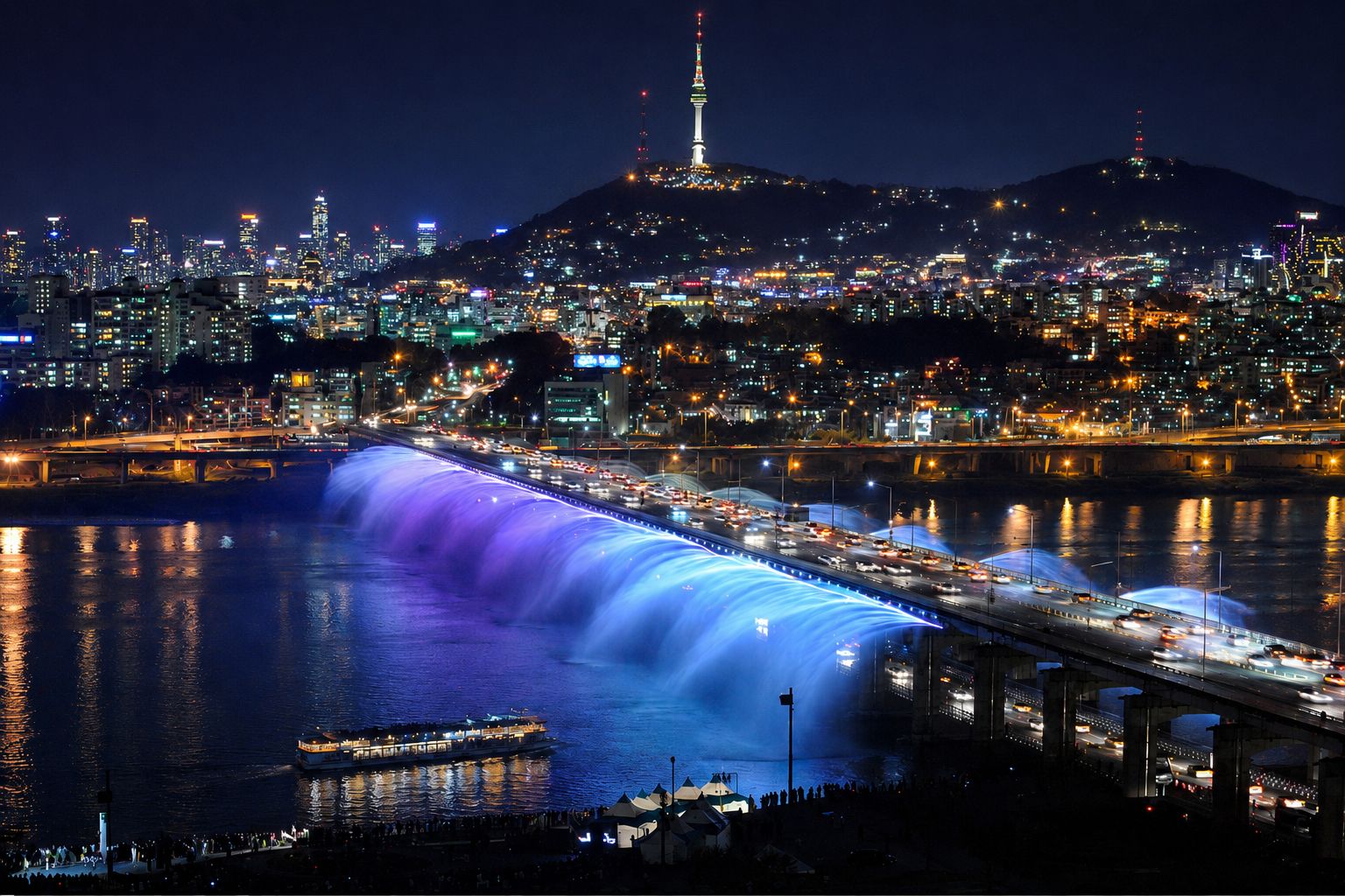 Nachtkreuzfahrt auf dem Hangang in Seoul: 63 Building & Gwangjang-Markt