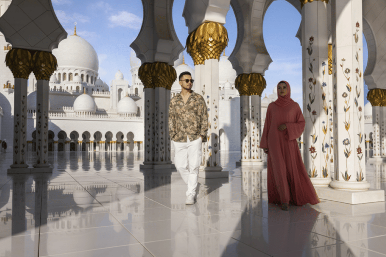 From Dubai: Abu Dhabi Grand Mosque With Light &amp; Peace MuseumSunset Shared Tour