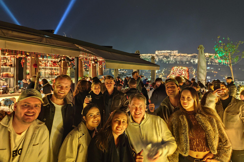 Athens: New Year's Eve Pub Crawl w/ Acropolis Fireworks View NYE Rooftop #1: Premium Rooftop, Bottle Service, Free Shots