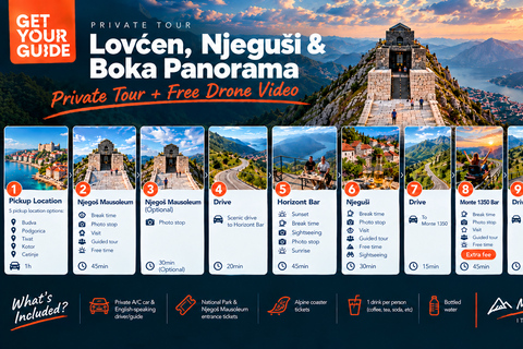 Lovćen, Njeguši & Boka panorama: Private Tour + Drone shots