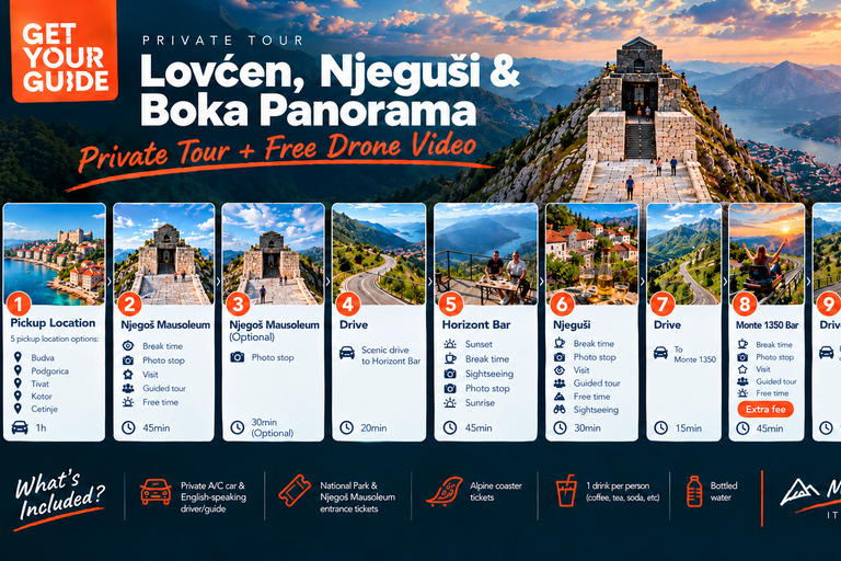 Lovćen, Njeguši & Boka panorama: Private Tour + Drone shots