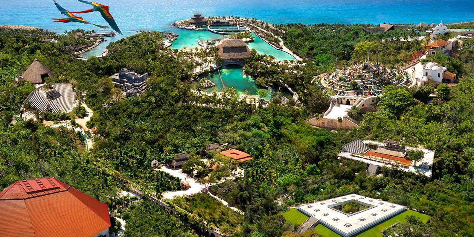 Underground river and lush greenery at an eco-park near Cancun