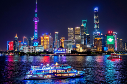 Shanghai:VIP Huangpu Night Cruise with Guide & Bund Views. VIP Viewing Deck with Live Guided Commentary
