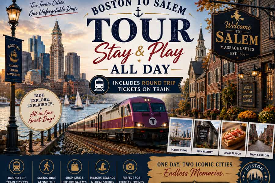 Mit dem Zug von Boston nach Salem: Historisches Tour-Paket „Stay & Play“. Foto: GetYourGuide Mit dem Zug von Boston nach Salem: Historisches Tour-Paket „Stay & Play“. Foto: GetYourGuide