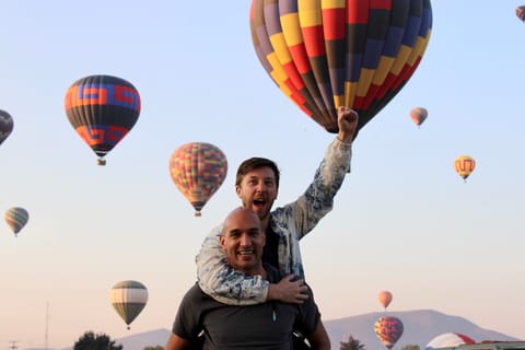 Fly in a hot air balloon over Teotihuacan