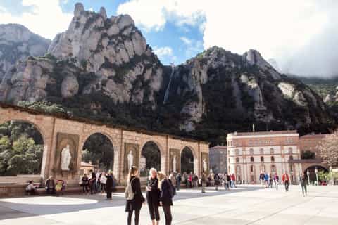 Montserrat Royal Basilica With Cog-Wheel Train or Bus