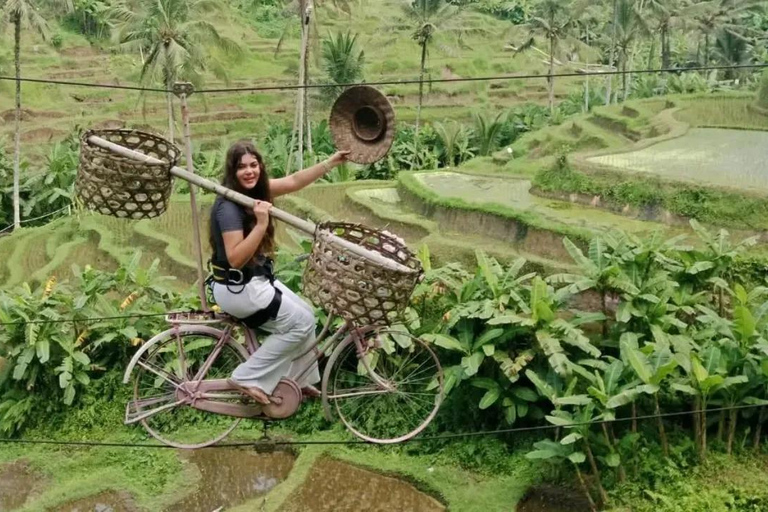 Ubud: Rice Terrace Swing, Cave Tubing, Sky Bike & Zipline Double ATV + Swing + Tubing + Sky Bike + Zipline - wTransfer