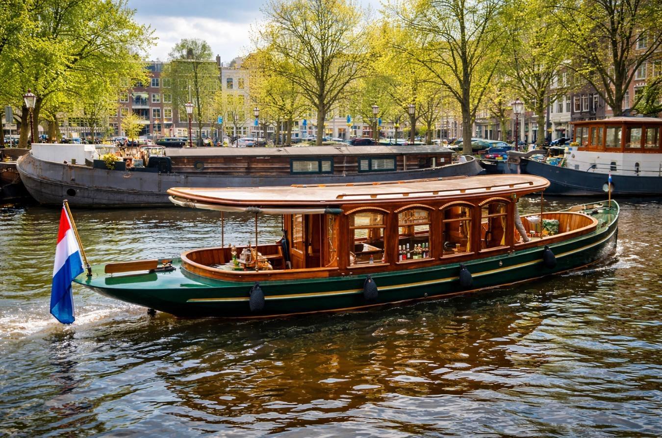Amsterdam: Luxuriöse Grachtenfahrt mit Getränken und Guide vor Ort