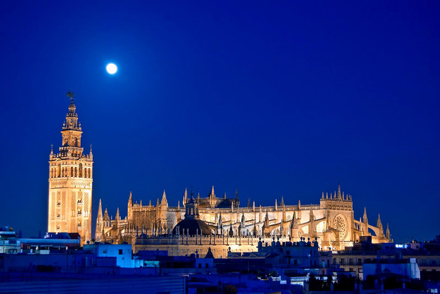 Siviglia: tour guidato serale della Cattedrale di Siviglia e spettacolo di luci