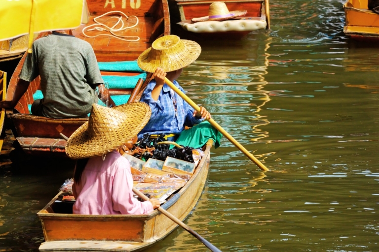 Desde Bangkok: Tour de un día completo por los Mercados Flotantes y del Tren de DamneonTour privado con guía-conductor-conocedor y 1 h de paseo en barco