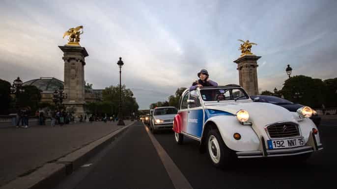 discover paris by night in a vintage car with a local
