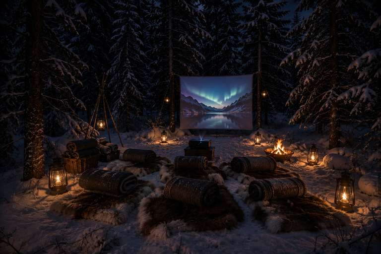 Tromsø: Arctic Forest Evening with Outdoor Cinema & Snacks