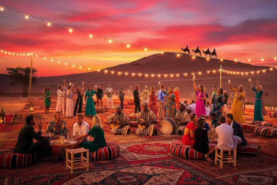 Marrakesch: Kamelritt, Abendessen & Feuershow in der Agafay-Wüste. Foto: GetYourGuide