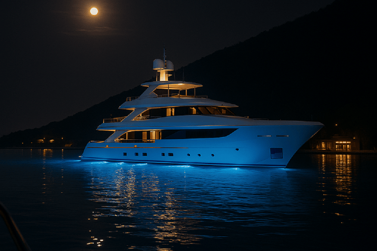 Kotor: Exclusiva excursión nocturna en barco de 2 horas por la bahía de Boka