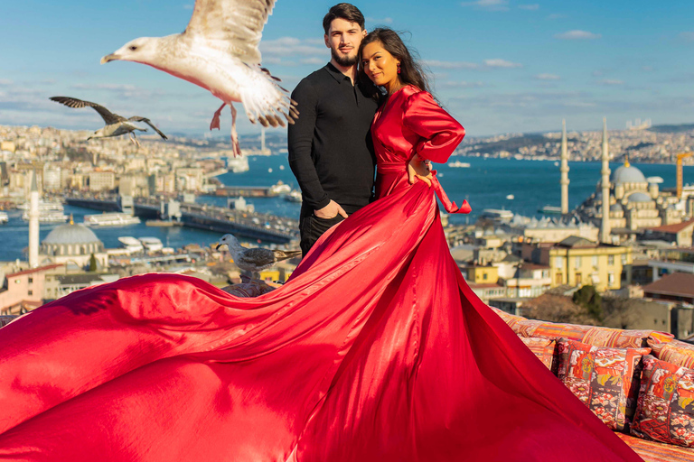 Rooftop Flying Dress Photoshoot in Istanbul