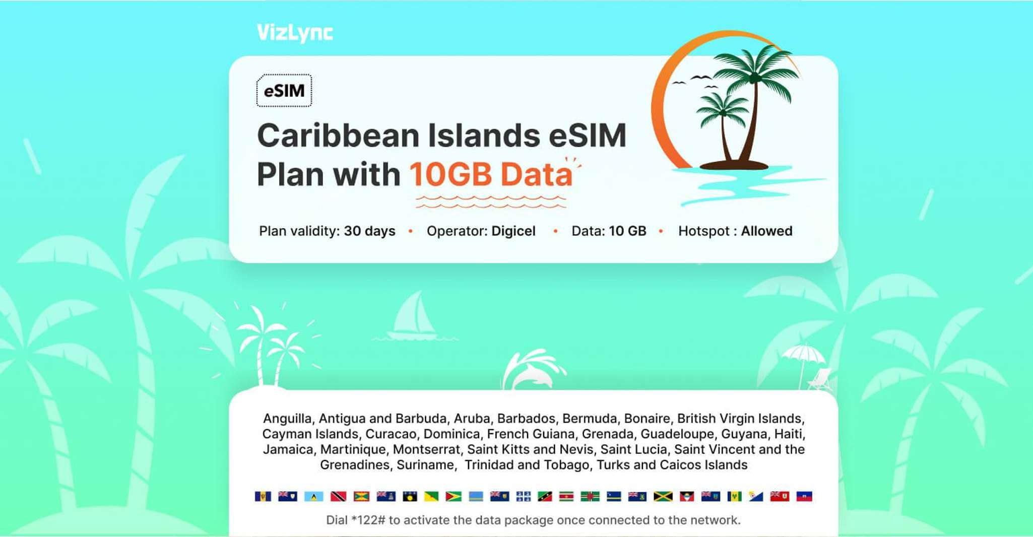 Esplora Caribbean Travel eSIM Plan con 10 GB di dati mobili - Hizvo