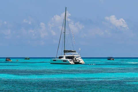 Catamaranfeest Isla Mujeres met drankjes en lunchTe beginnen in Cancún