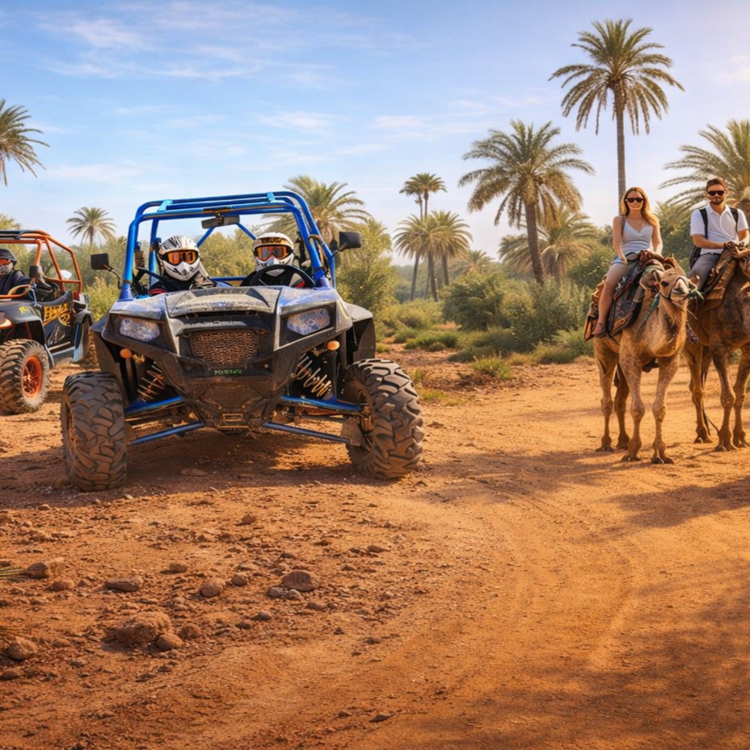 Marrakech : Excursion d'une demi-journée dans les dunes avec balade en buggy et à dos de chameau - buggy