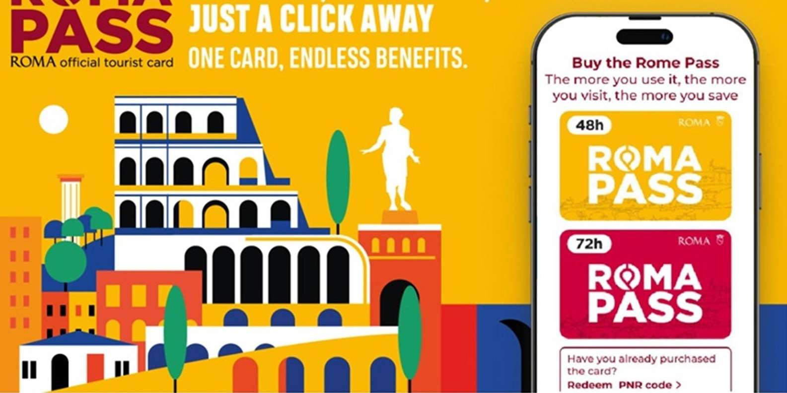 Roma Pass official city card with 72 hours of Rome public transport
