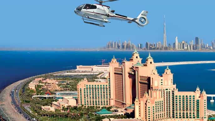 dubai helicopter flight from the palm to the burj khalifa