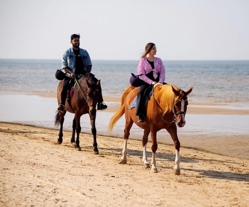 Passeio a cavalo em Riga ao longo da praia
