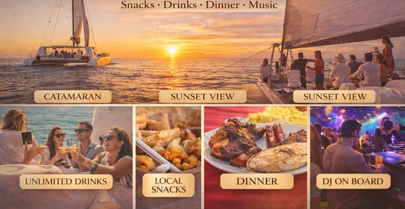 Grand Bay: Party Catamaran Sunset Cruise, Dinner, Drinks, DJ