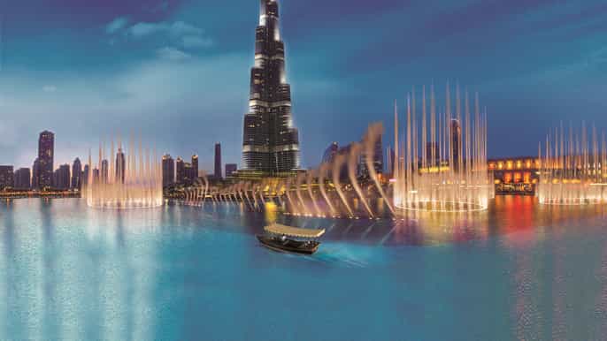 dubaj fontanny i rejs po jeziorze tradycyjną łodzią