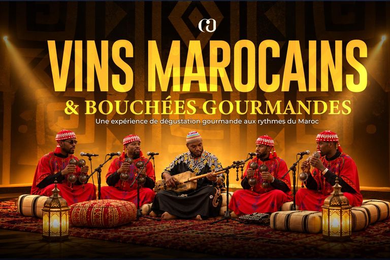 Agadir: Moroccan Wine Tasting Experience with Gourmet Bites Wine tasting and Moroccan food tasting, Gnawa music, with transportation