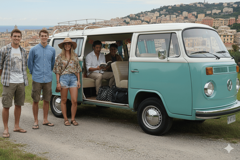 Genoa sightseeing in a hippie Volkswagen with wine Genoa tour in a hippie Volkswagen with wine
