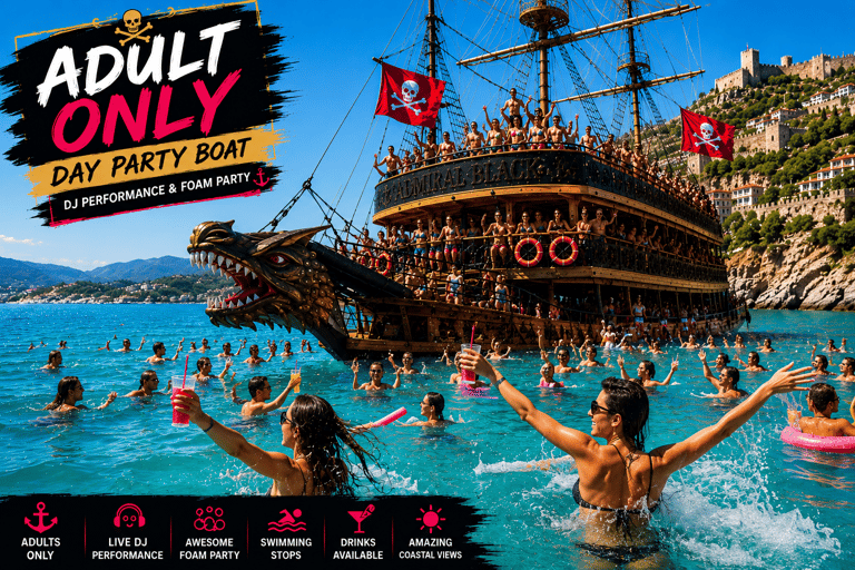 Alanya: Adults-Only Pirate Boat Party with DJ and Foam Party Meeting Point
